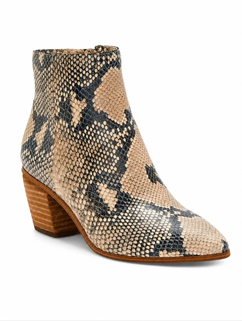 Vince Camuto Grasem Stacked Heel Booties Natural Snake Snakeskin - New